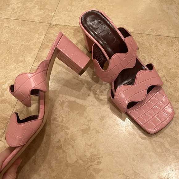 STAUD “Frankie” Croc-Embossed Leather Block Heel Sandals – EU 38.5 - Picture 2 of 5